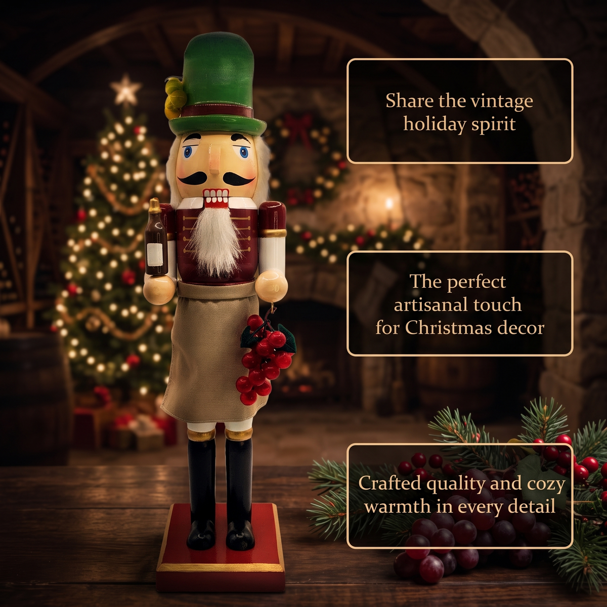 Winemaker with Grapes Christmas Wooden Nutcracker 15 in by Wizardi F07M14-20-N01850A