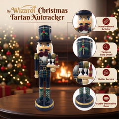 Tartan Butler with Wine Tray Christmas Wooden Nutcracker 15 in by Wizardi F07M14-20-N01850C