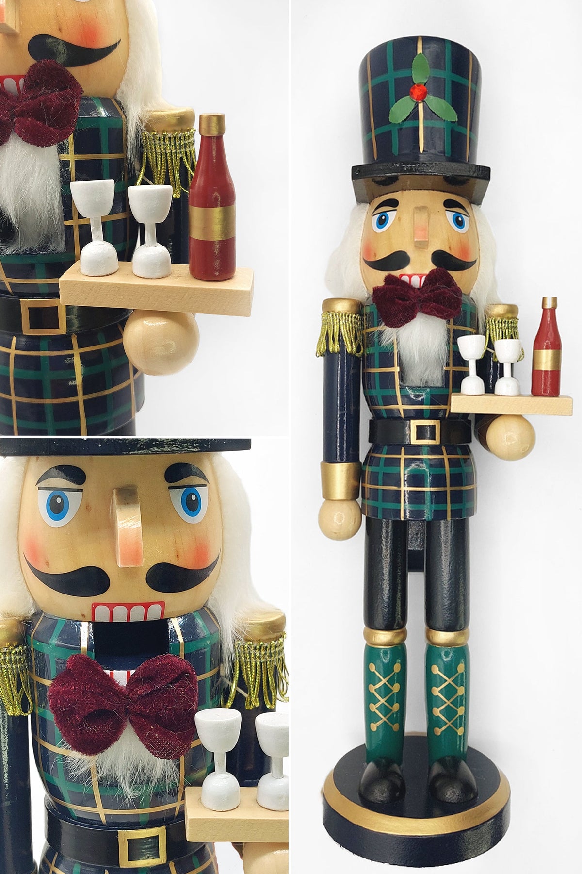 Tartan Butler with Wine Tray Christmas Wooden Nutcracker 15 in by Wizardi F07M14-20-N01850C