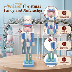 Pastel Blue Candyland Christmas Wooden Nutcracker 12 in by Wizardi F07M14-30-N01703 blue stand