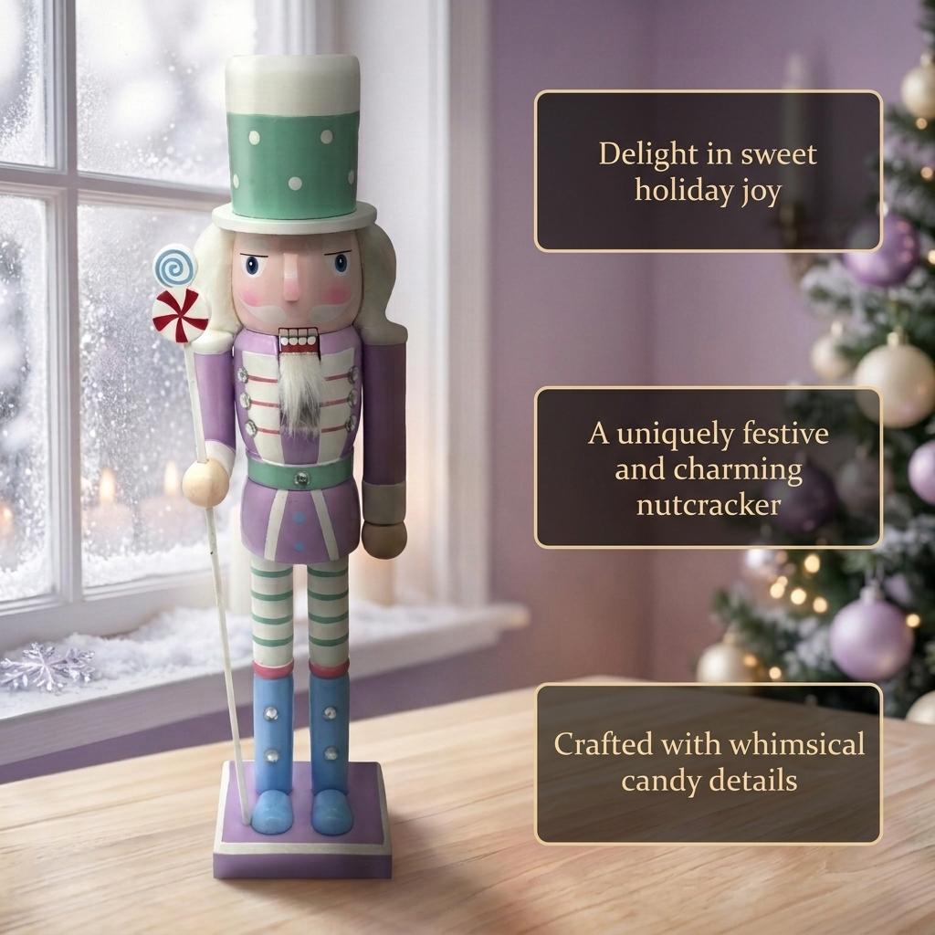 Lavender Pastel Lollipop Christmas Wooden Nutcracker 12 in by Wizardi F07M14-30-N01703 purple stand