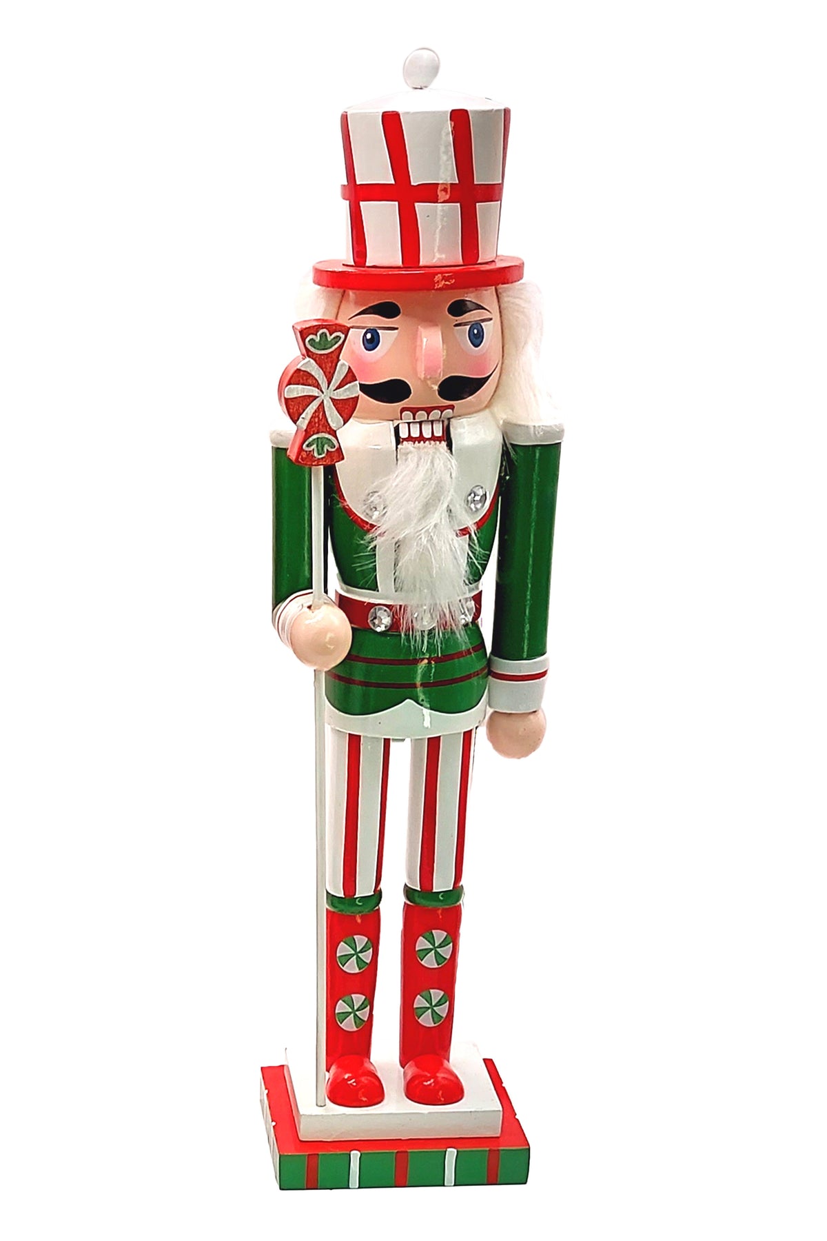 Peppermint Candy Soldier Christmas Wooden Nutcracker 12 in