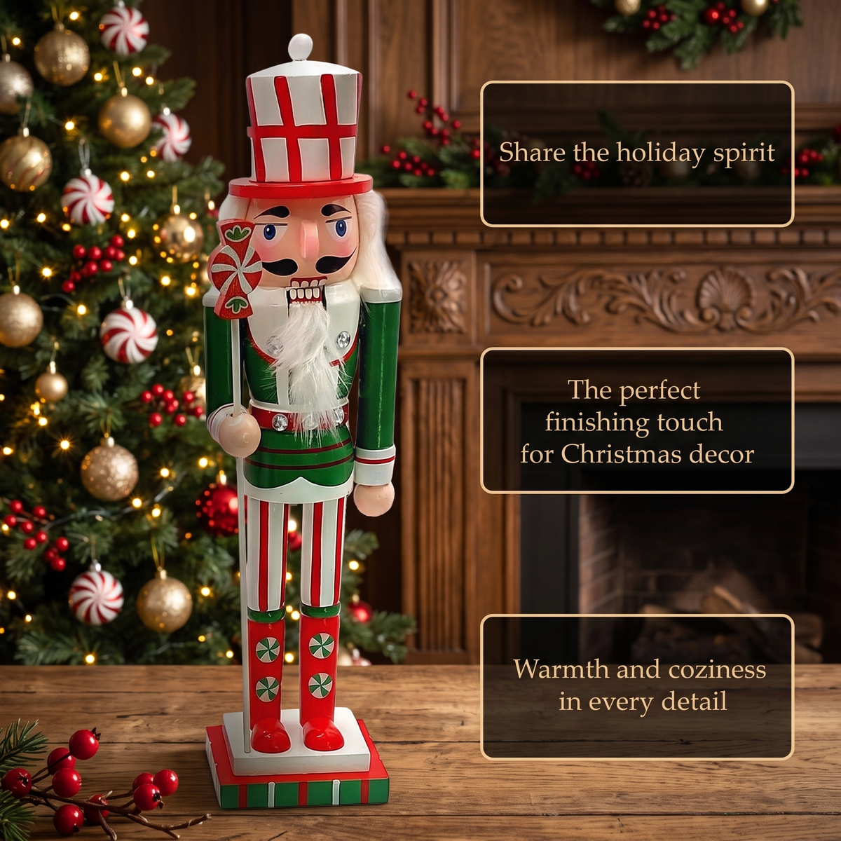 Peppermint Candy Soldier Christmas Wooden Nutcracker 12 in by Wizardi F07M14-31-N01702A