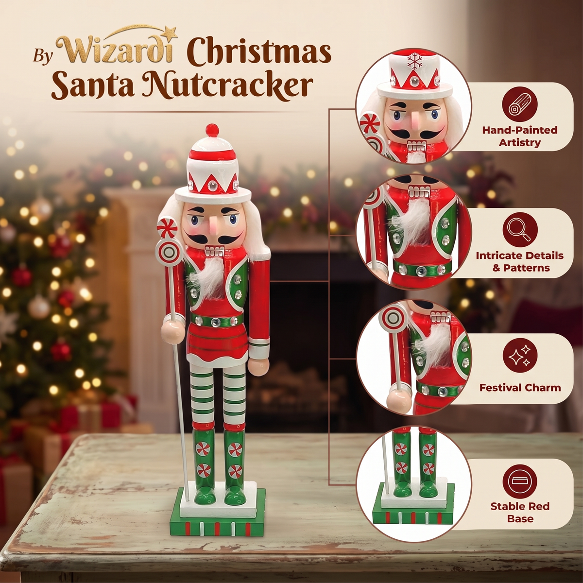 Peppermint Crown Candy Christmas Wooden Nutcracker 12 in by Wizardi F07M14-31-N01702B