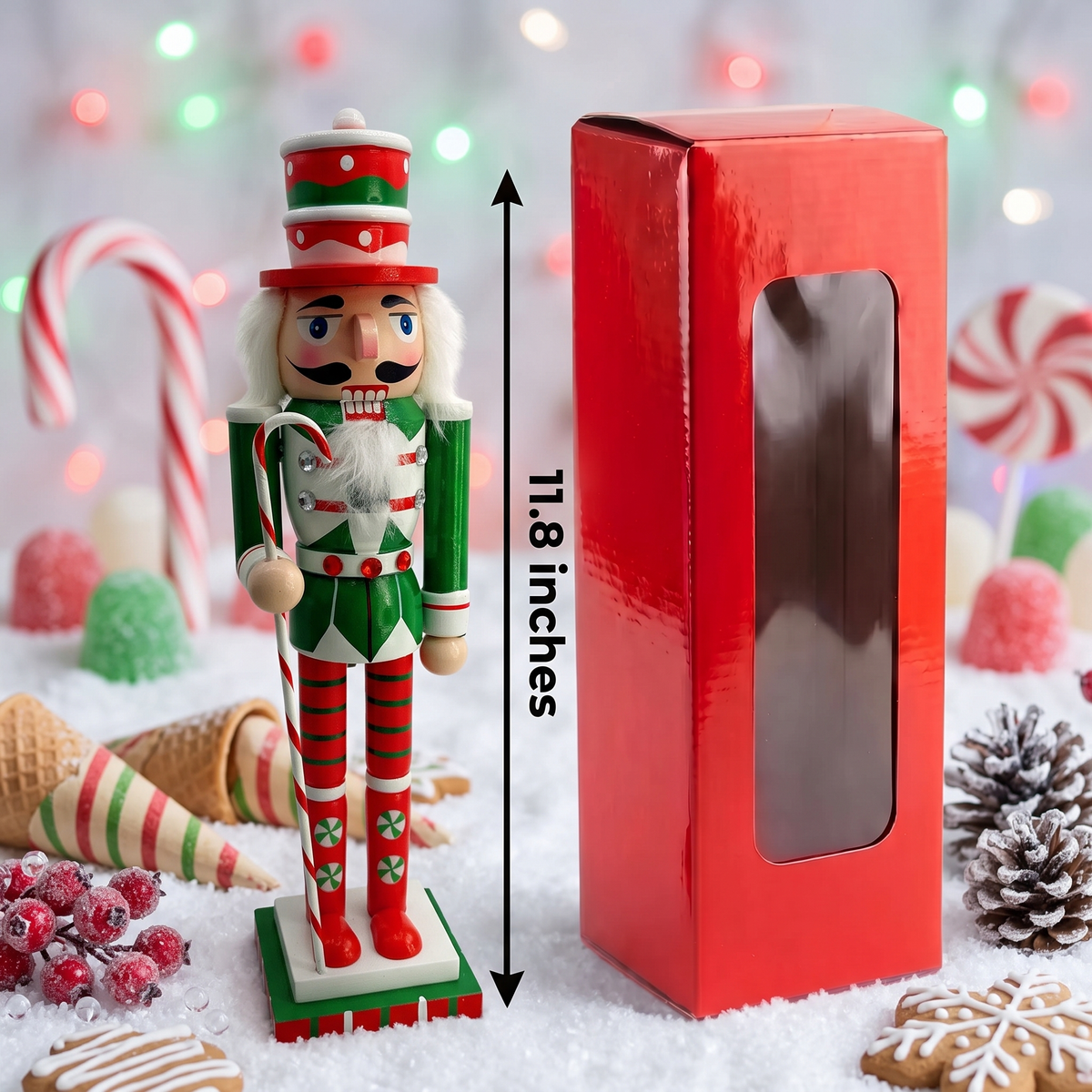 Candy Cane Soldier Christmas Wooden Nutcracker 12 in by Wizardi F07M14-31-N01702C