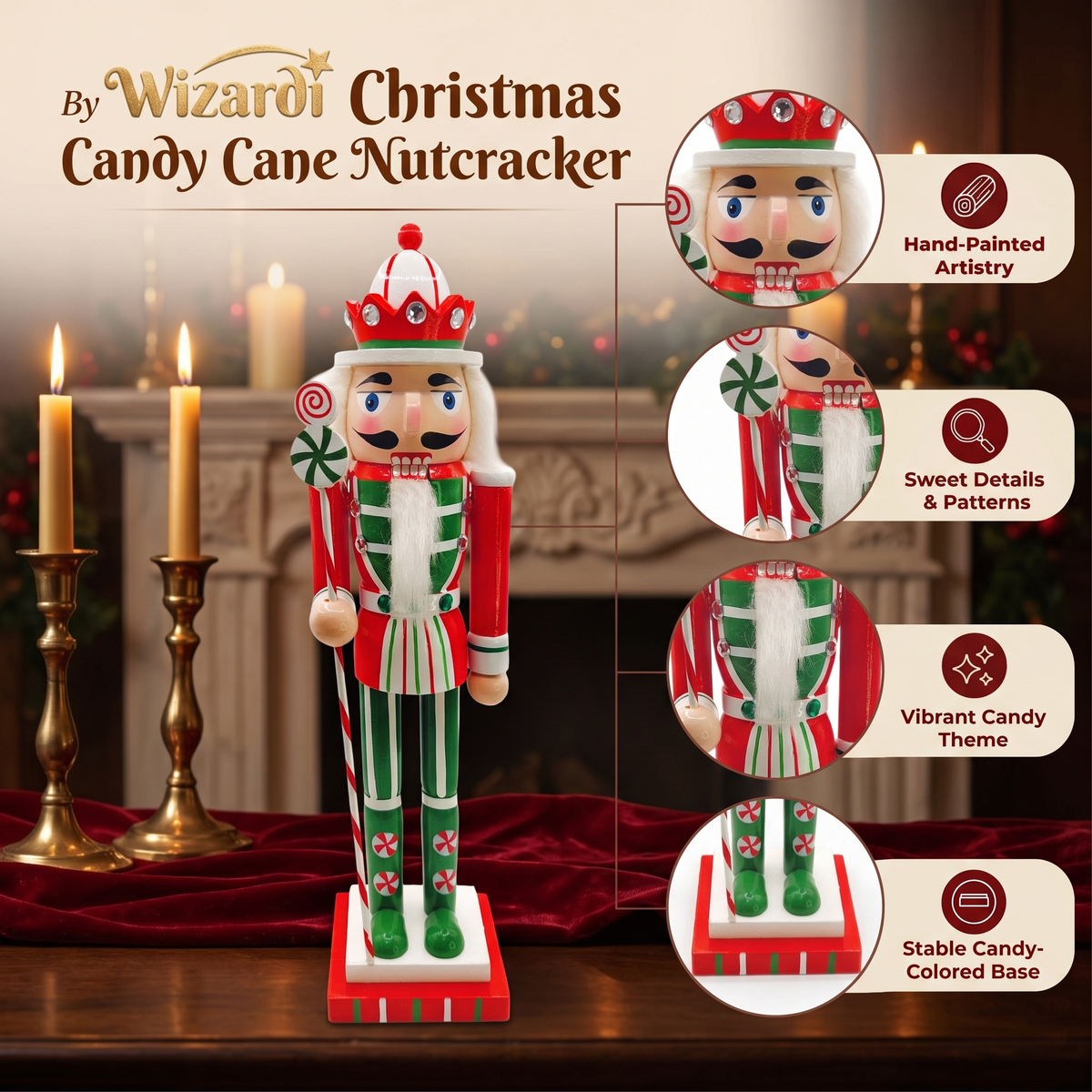 Peppermint Candy King Christmas Wooden Nutcracker 12 in by Wizardi F07M14-31-N01702D