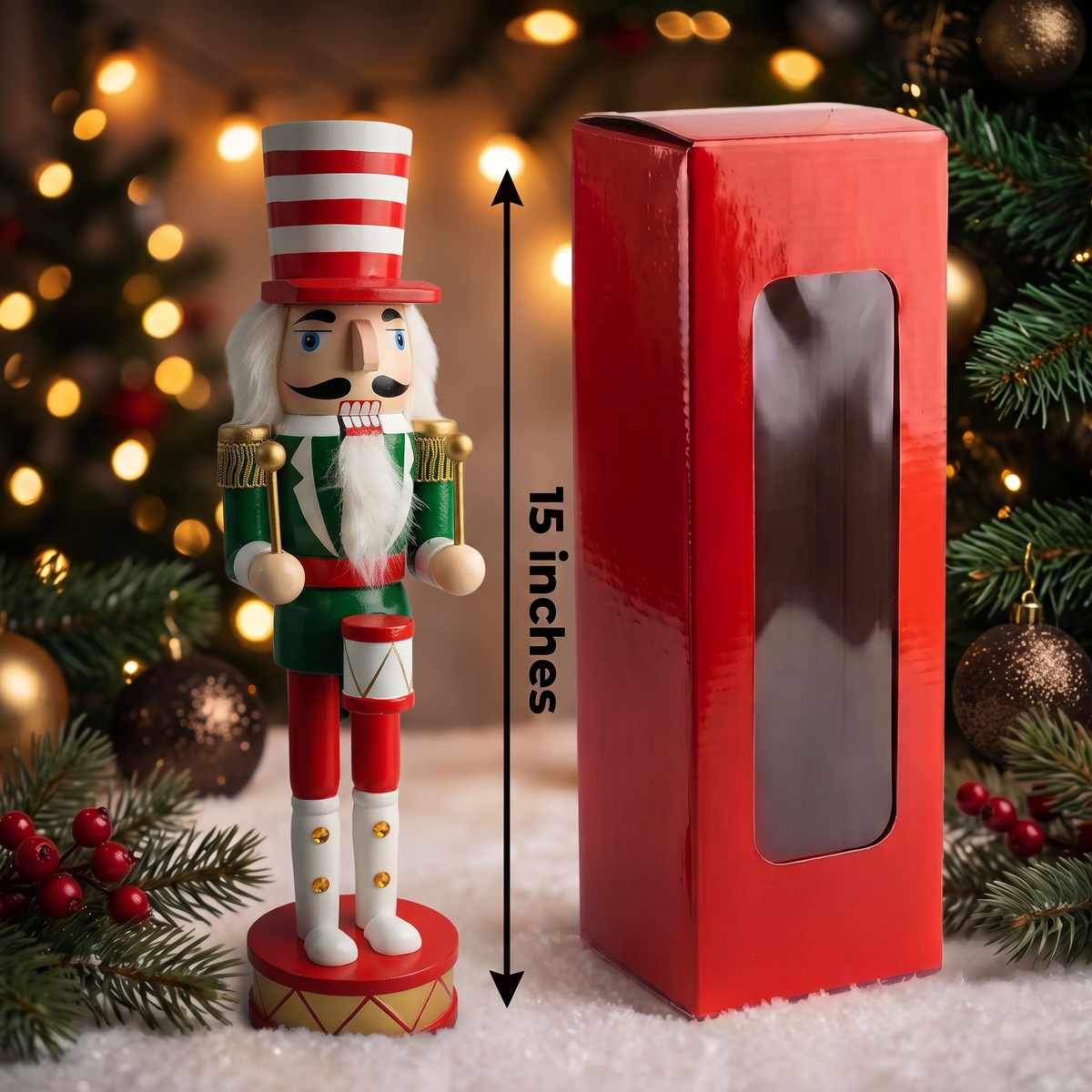 Candy Stripe Hat Drummer Christmas Wooden Nutcracker 15 in by Wizardi F07M14-32-N01819A