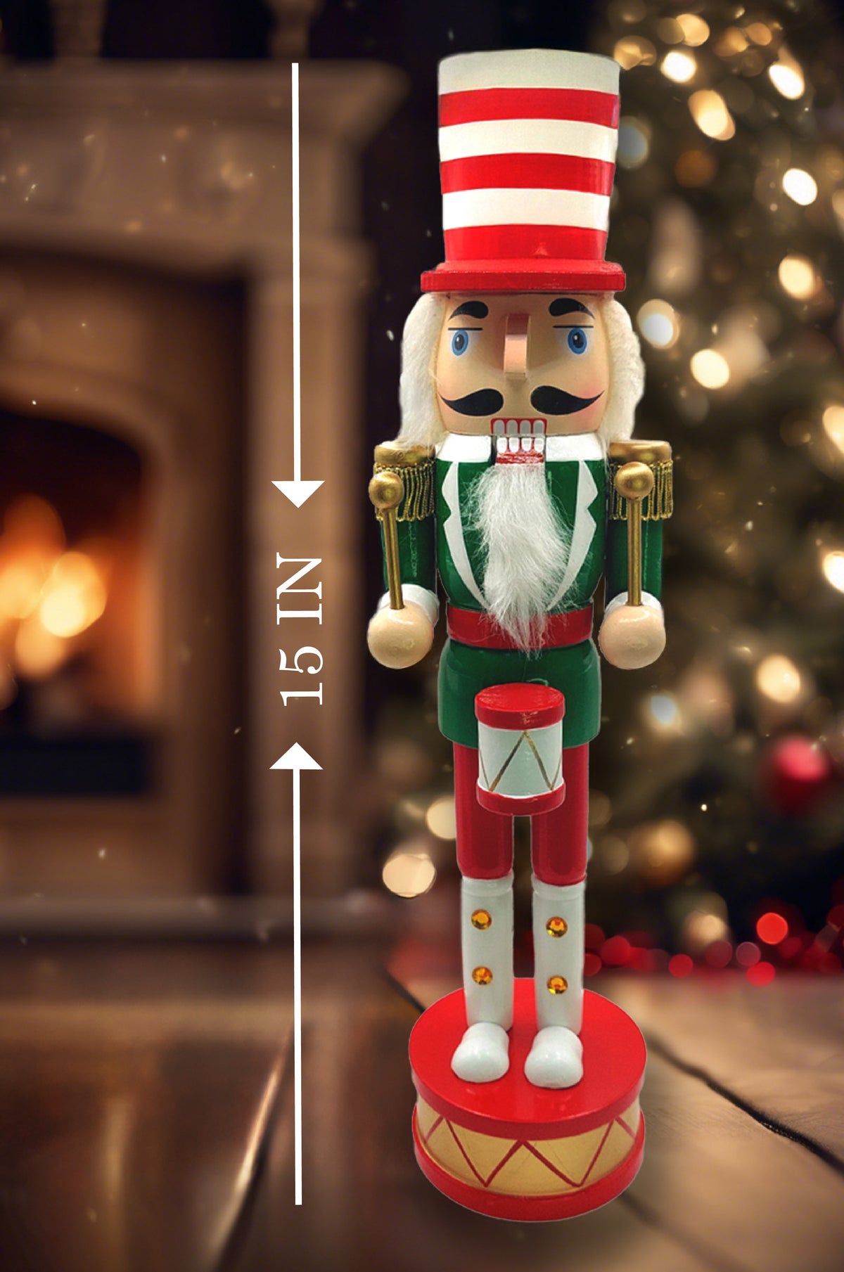 Candy Stripe Hat Drummer Christmas Wooden Nutcracker 15 in by Wizardi F07M14-32-N01819A