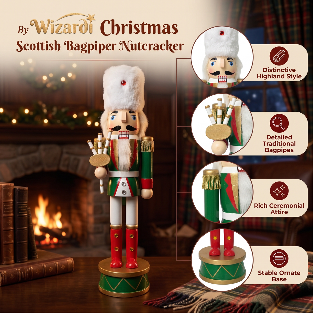 Scottish Bagpiper Christmas Wooden Nutcracker 15 in by Wizardi F07M14-32-N01819B