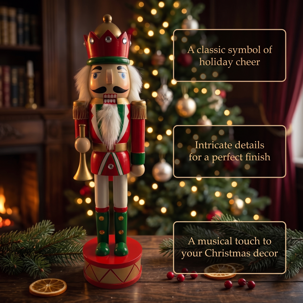 Crowned Trumpeter Christmas Wooden Nutcracker 15 in by Wizardi F07M14-32-N01819D