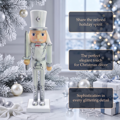 White and Silver Rhinestone Swordsman Christmas Wooden Nutcracker 9 in by Wizardi F07M14-34-N01364A