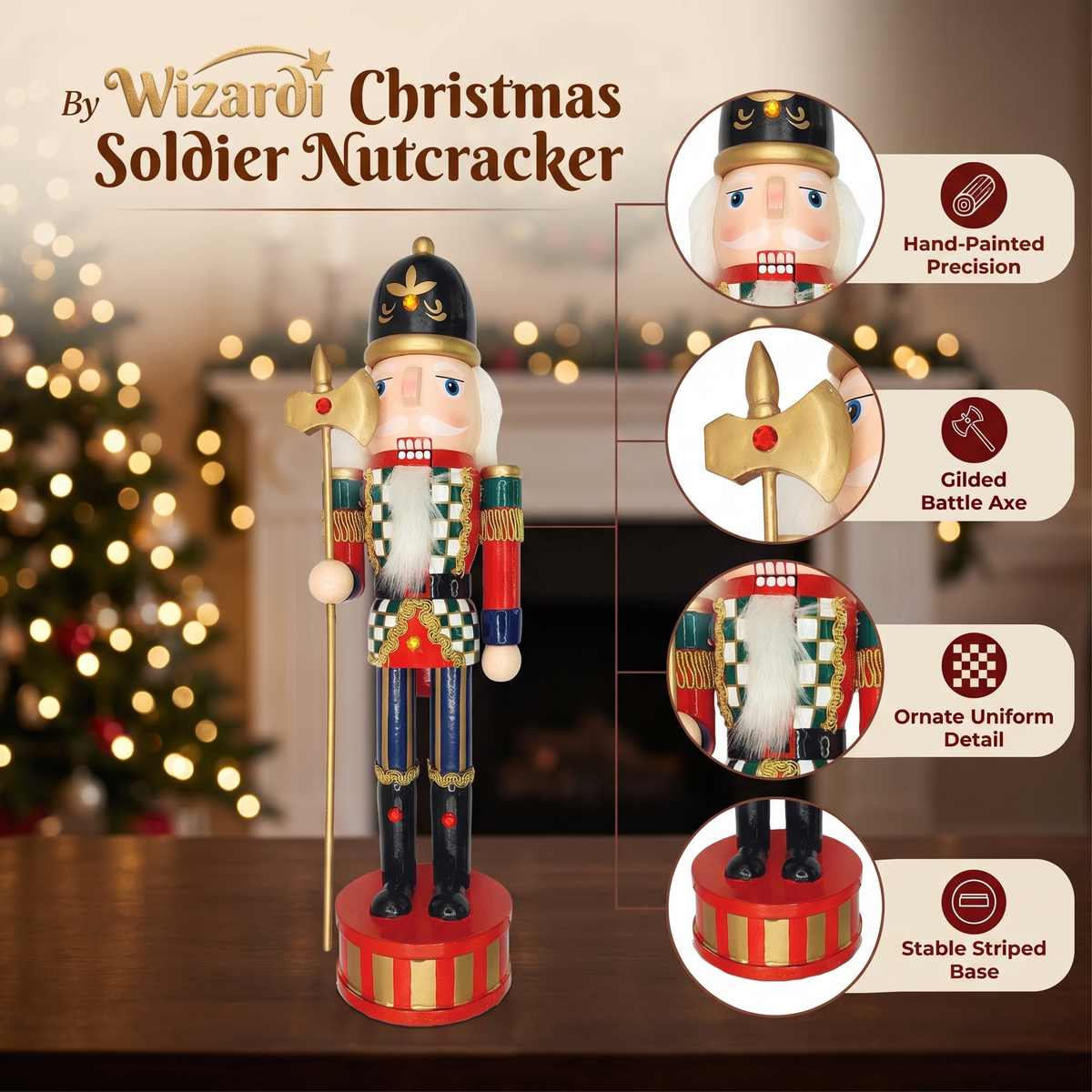 Halberdier with Gold Halberd Christmas Wooden Nutcracker 15 in by Wizardi F07M14-36-N01845A