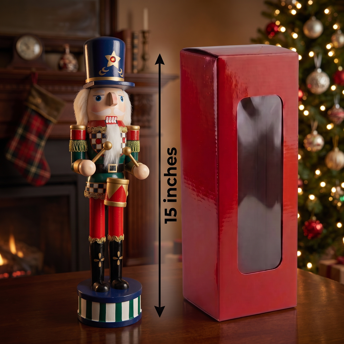 Checkerboard Drummer Christmas Wooden Nutcracker 15 in by Wizardi F07M14-36-N01845D