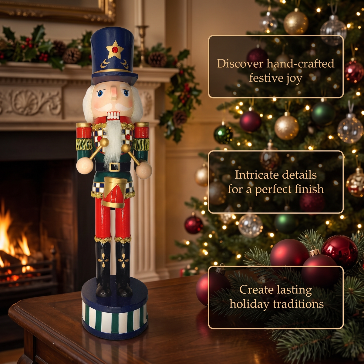 Checkerboard Drummer Christmas Wooden Nutcracker 15 in by Wizardi F07M14-36-N01845D