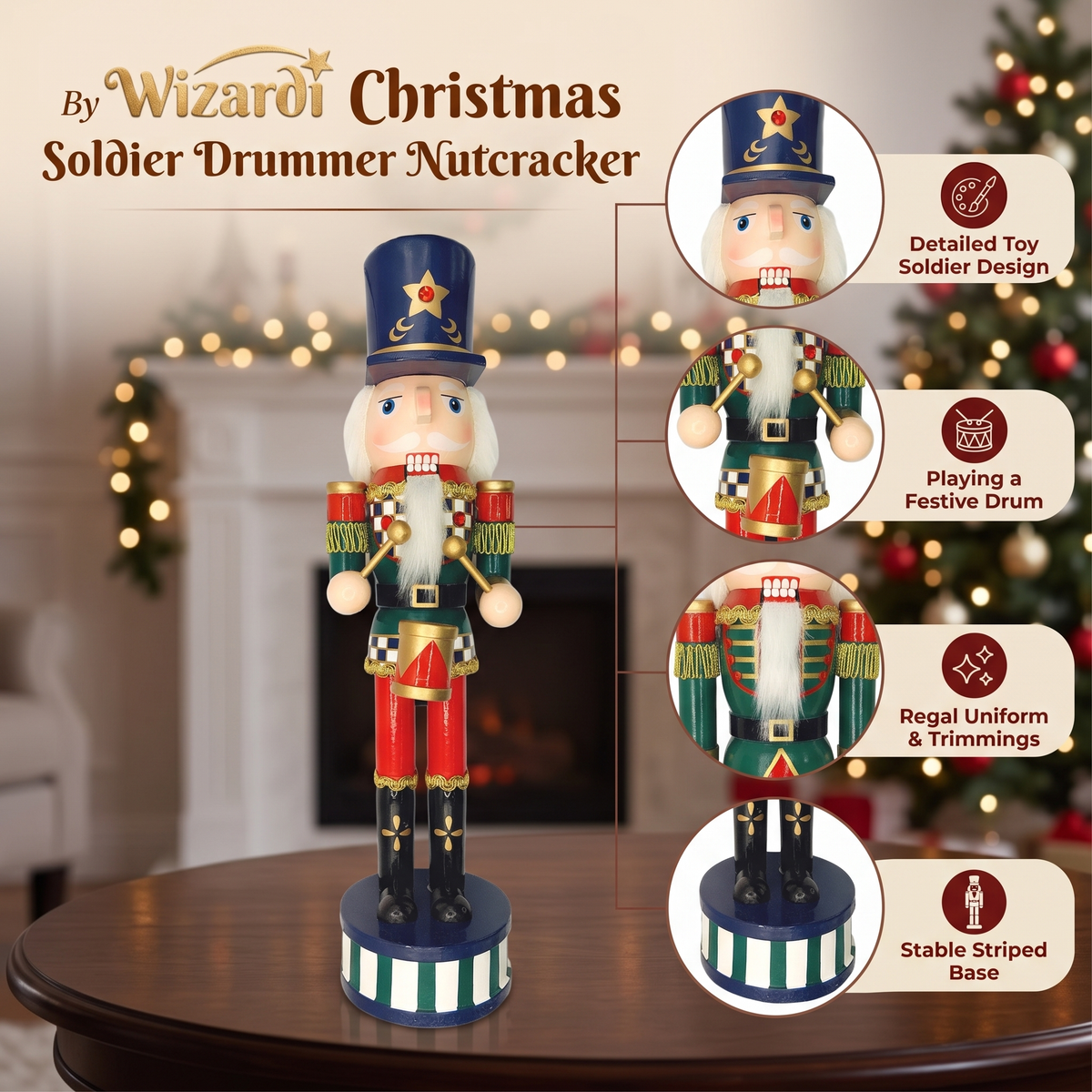 Checkerboard Drummer Christmas Wooden Nutcracker 15 in by Wizardi F07M14-36-N01845D