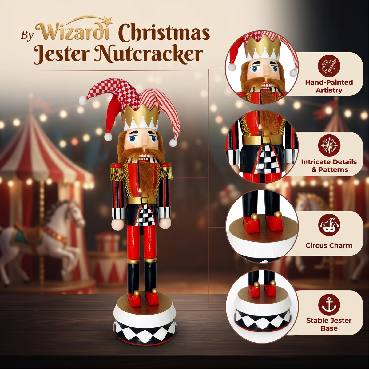 Jester Christmas Wooden Nutcracker 15 in by Wizardi F07M14-37-N01833B