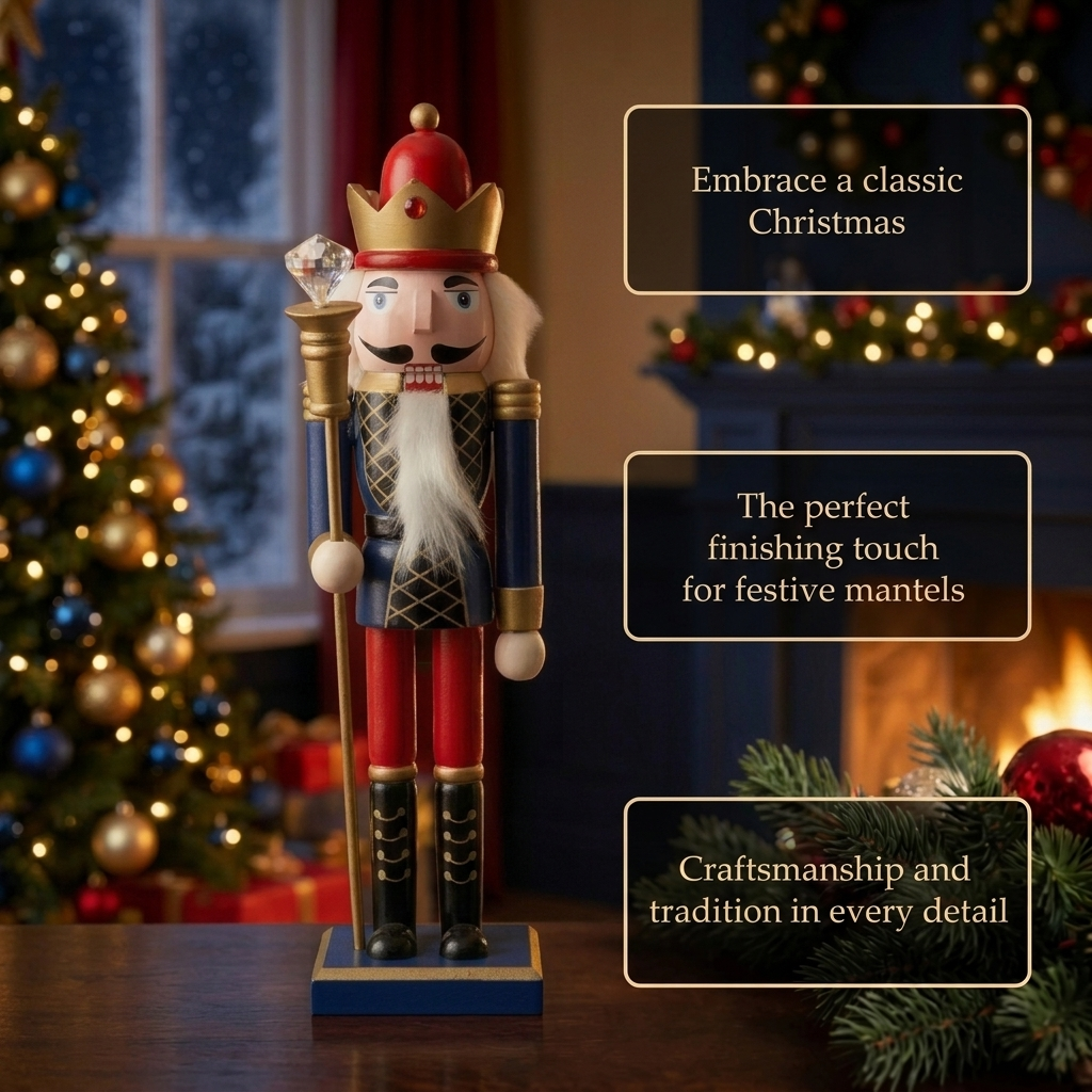 Navy and Gold King with Crystal Scepter Christmas Wooden Nutcracker 12 in by Wizardi F07M14-38-N01724B