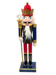 Navy and Gold King with Crystal Scepter Christmas Wooden Nutcracker 12 in by Wizardi F07M14-38-N01724B