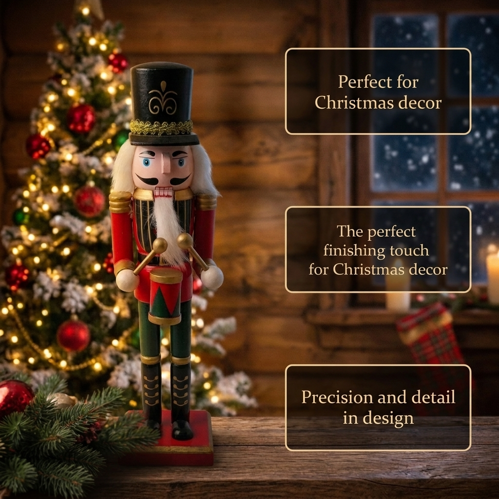 Black Top Hat Drummer Christmas Wooden Nutcracker 12 in by Wizardi F07M14-38-N01724C
