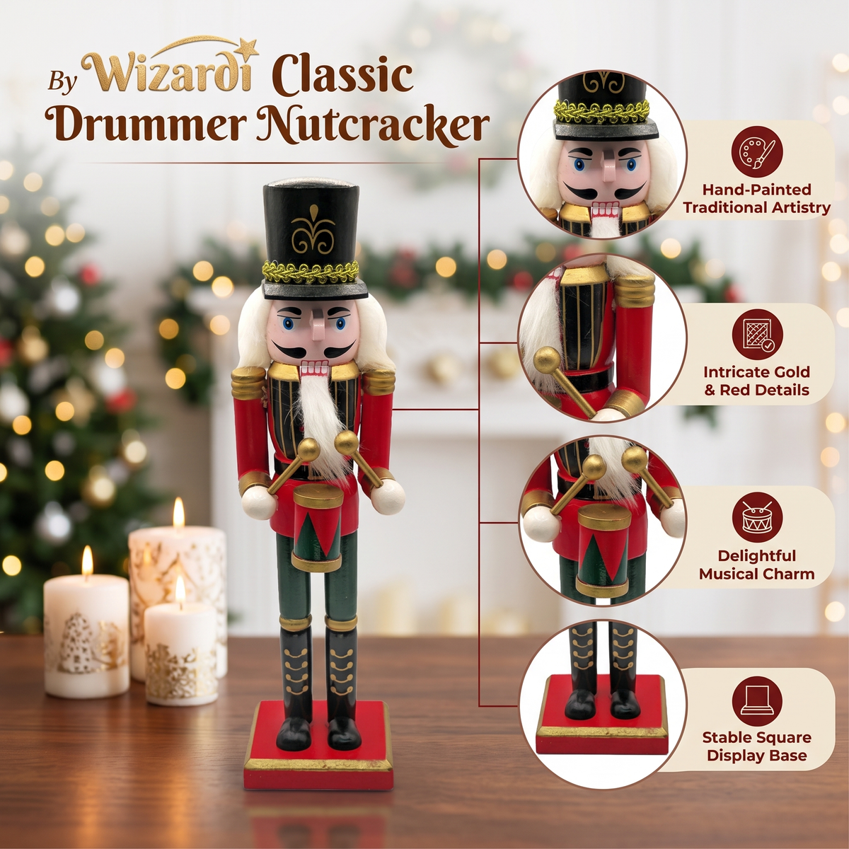 Black Top Hat Drummer Christmas Wooden Nutcracker 12 in by Wizardi F07M14-38-N01724C