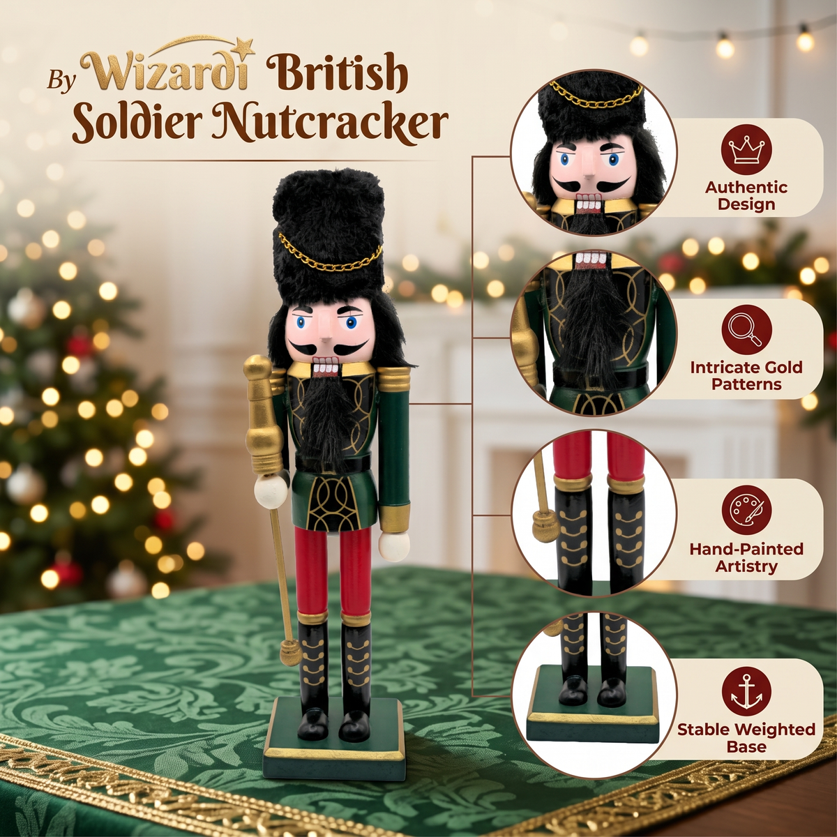 British Guard with Bearskin Hat Christmas Wooden Nutcracker 12 in by Wizardi F07M14-38-N01724D