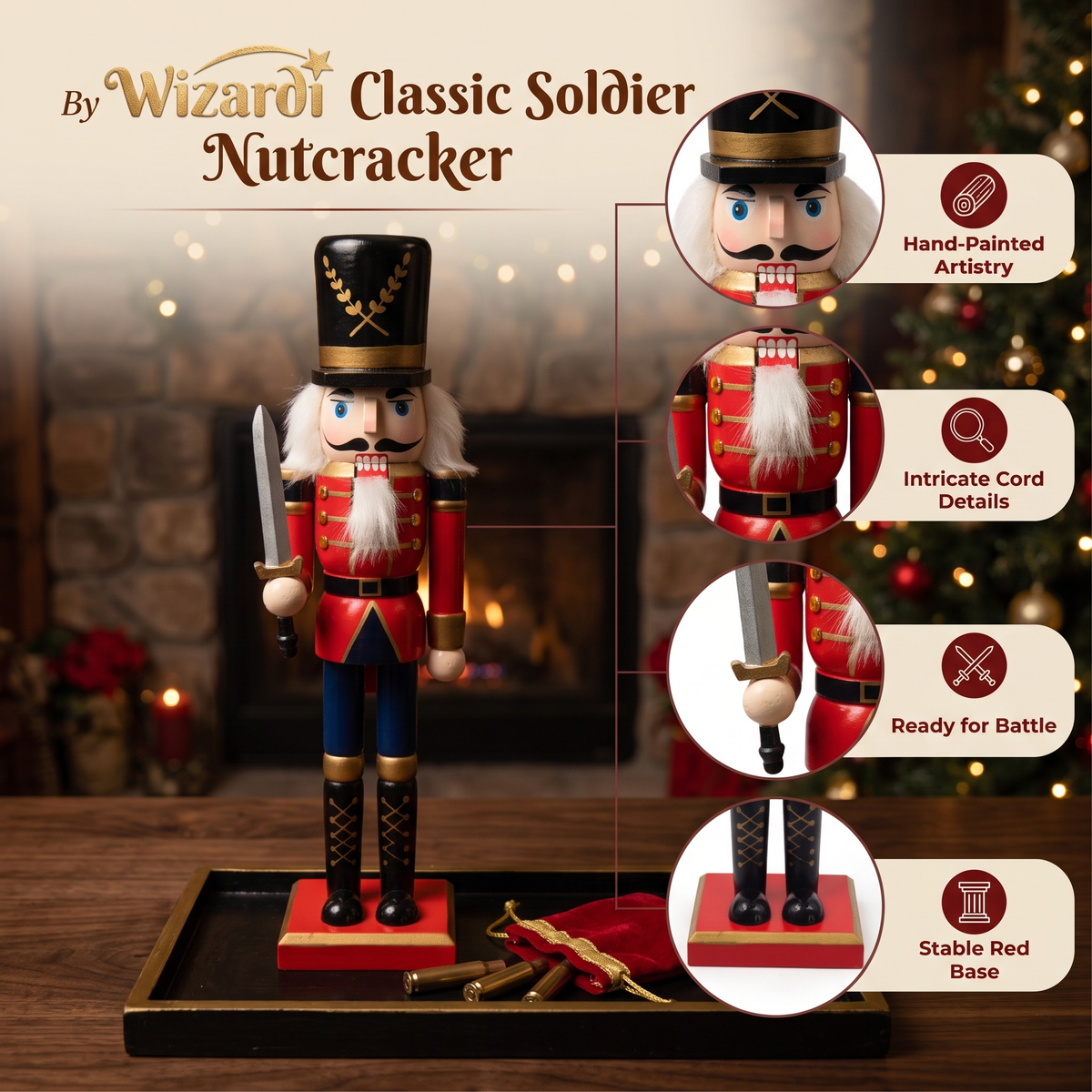 Laurel Top Hat Swordsman Christmas Wooden Nutcracker 12 in by Wizardi F07M14-39-N01365B