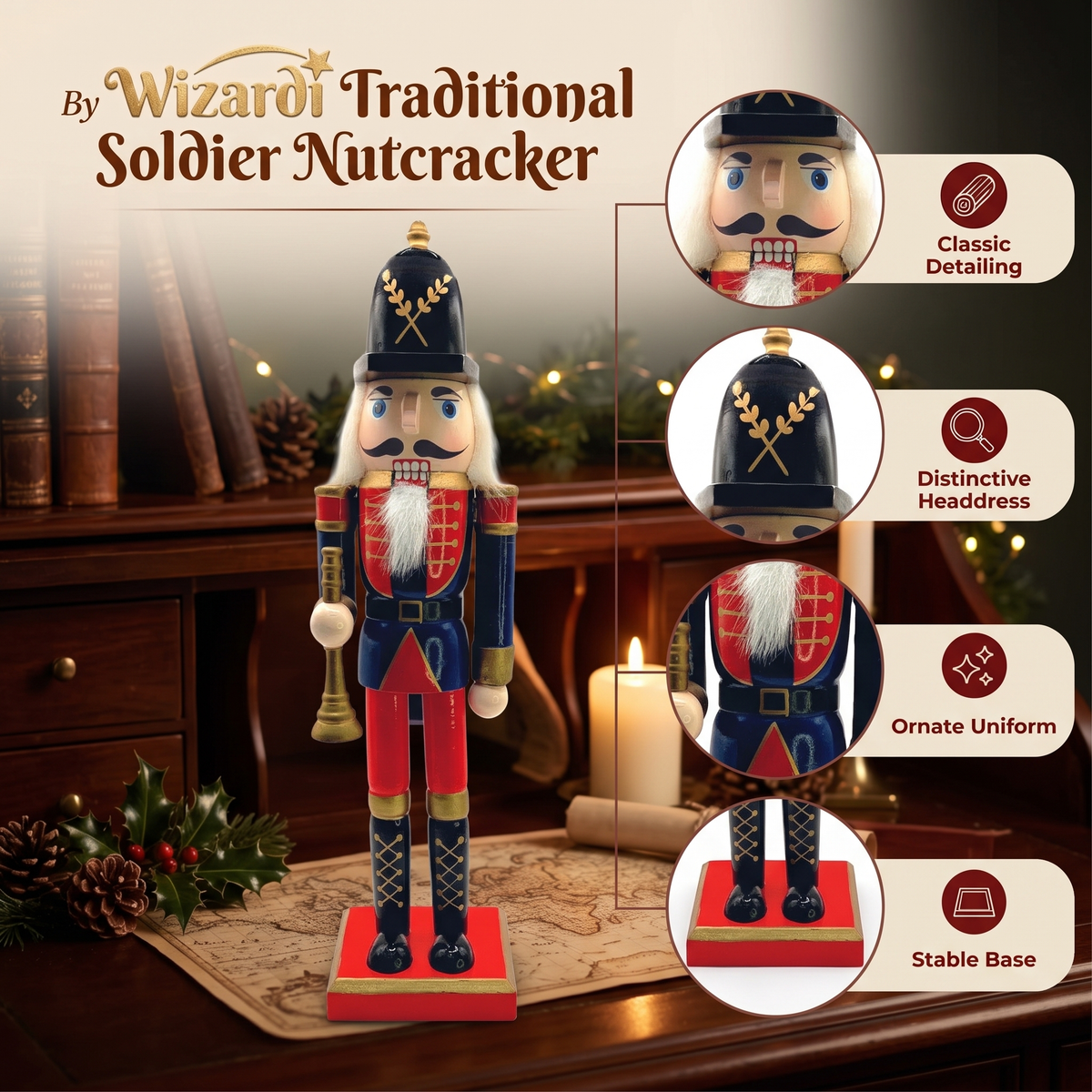 Navy Helmet Horn Player Christmas Wooden Nutcracker 12 in by Wizardi F07M14-39-N01365D