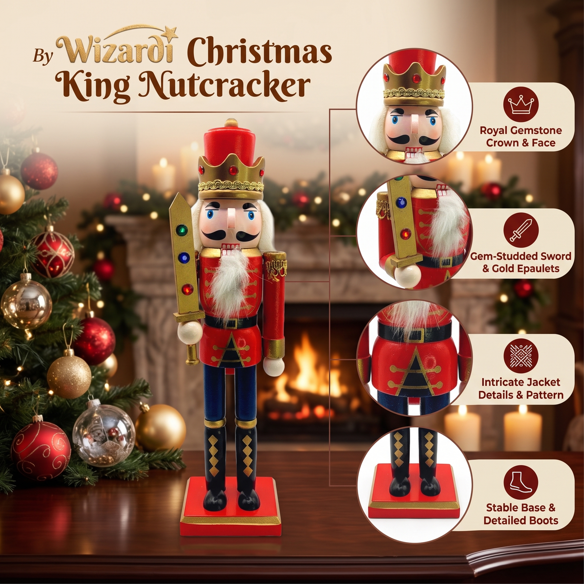 Jeweled Sword King Christmas Wooden Nutcracker 12 in by Wizardi F07M14-40-N01012A