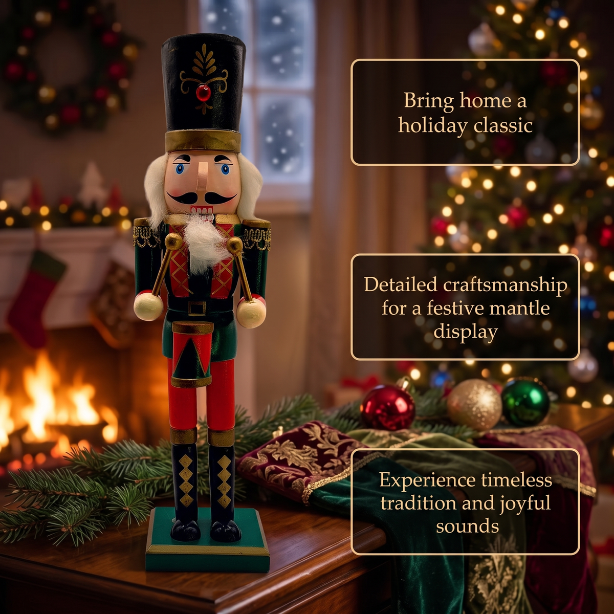 Jeweled Top Hat Drummer Christmas Wooden Nutcracker 12 in by Wizardi F07M14-40-N01012D