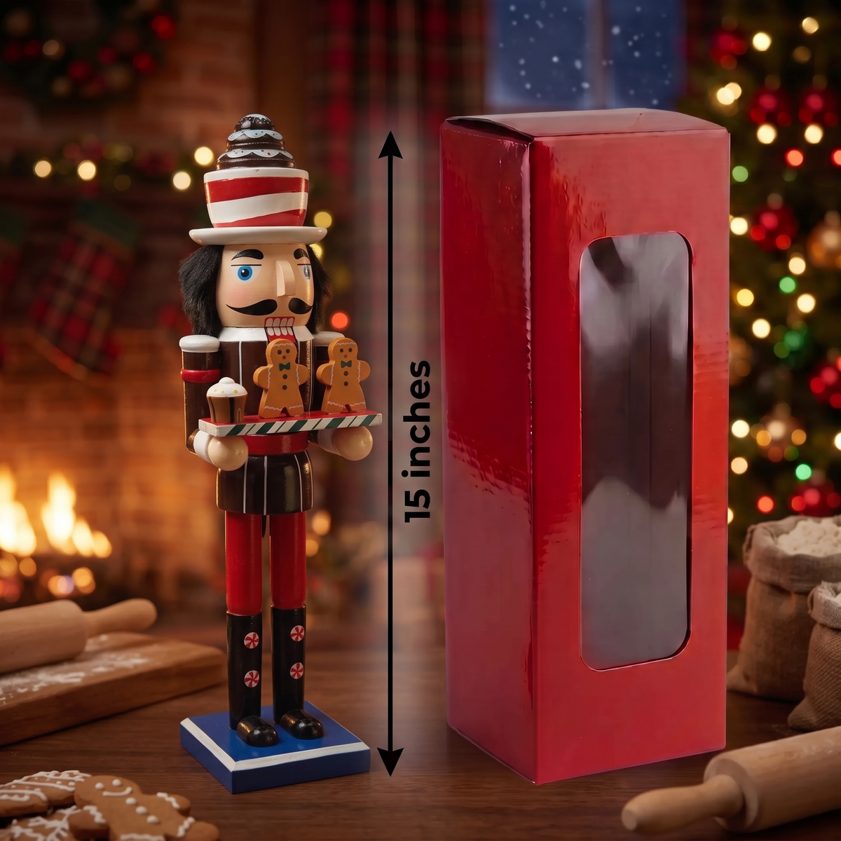 Cocoa and Gingerbread Baker Christmas Wooden Nutcracker 15 in by Wizardi F07M14-41-N01058C