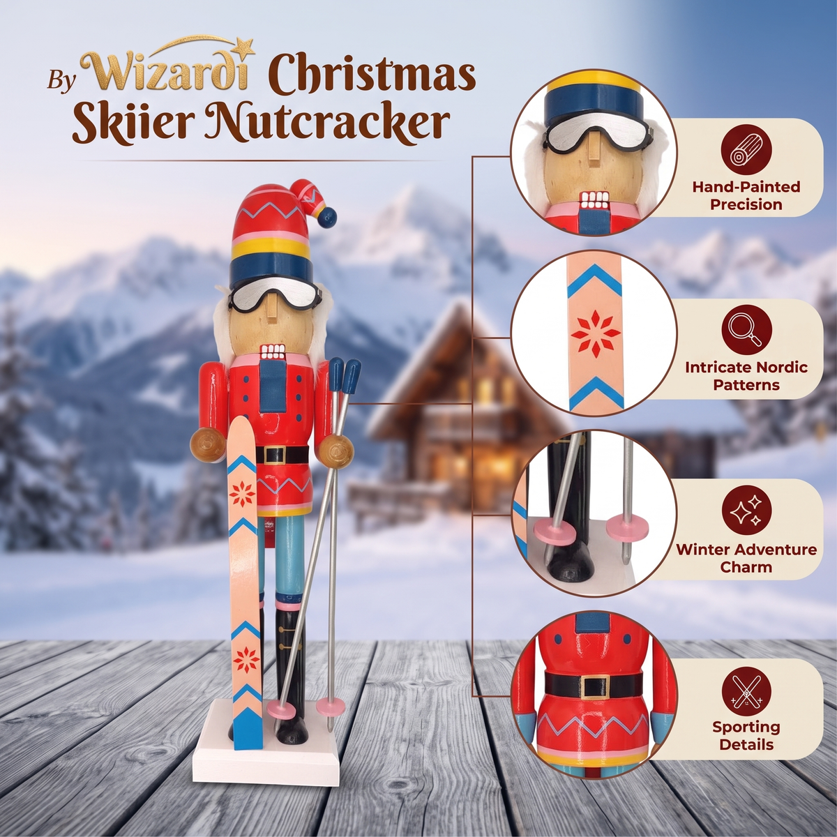 Skier with Goggles Christmas Wooden Nutcracker 15 in by Wizardi F07M14-42-N01826A