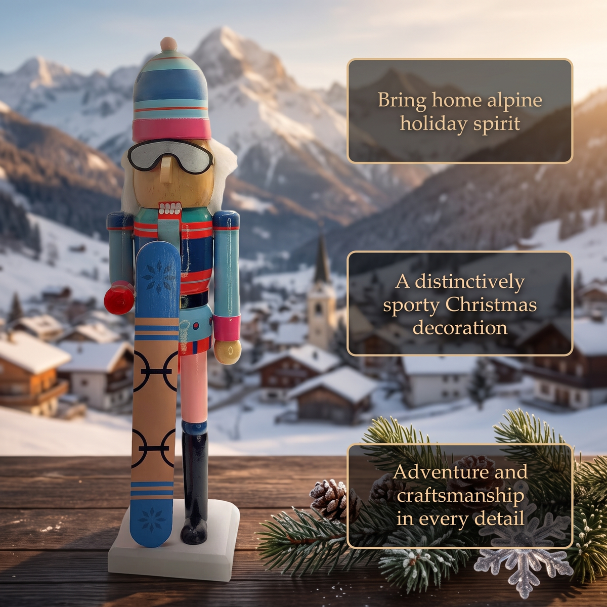 Snowboarder Christmas Wooden Nutcracker 15 in by Wizardi F07M14-42-N01826B