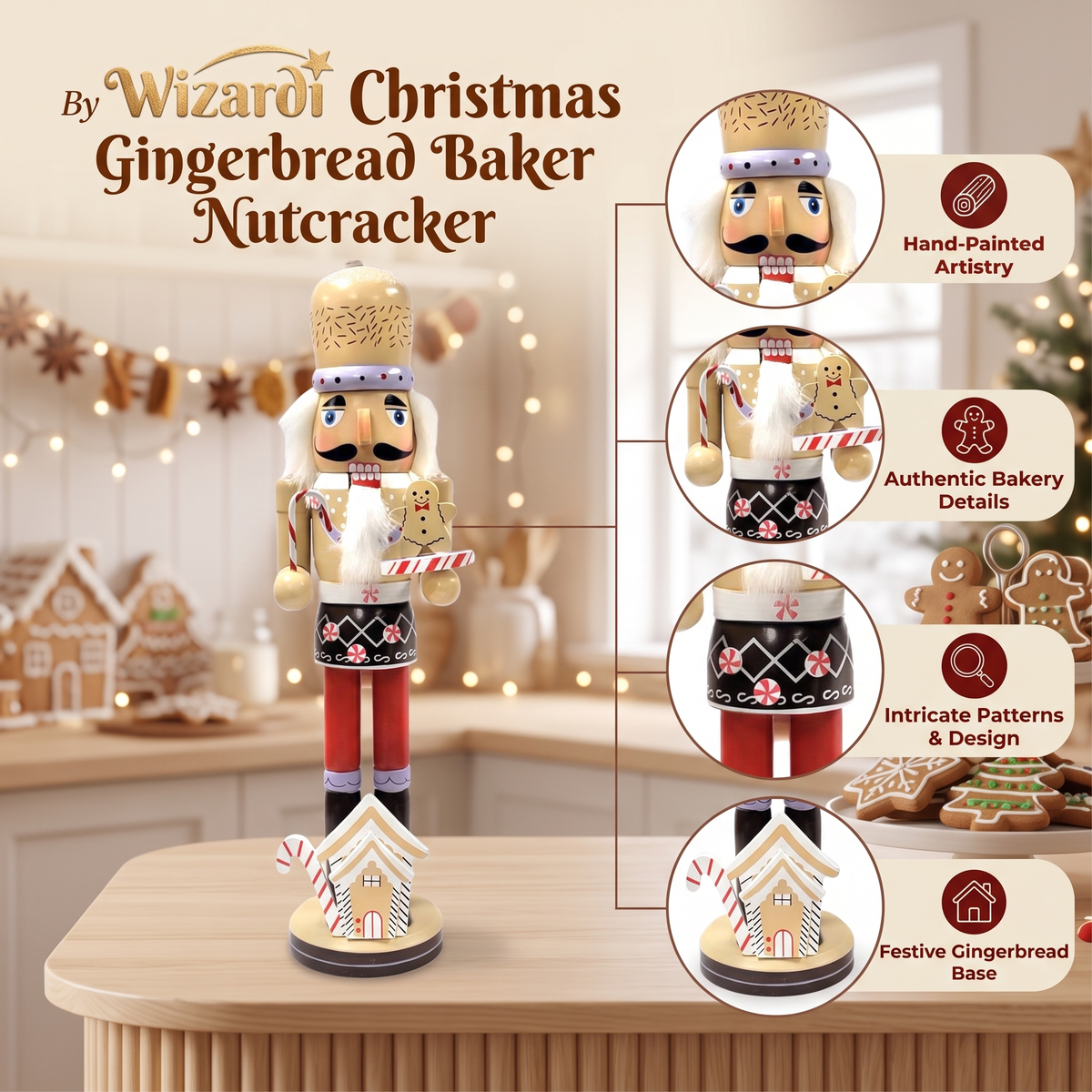 Gingerbread Baker with Cookie Christmas Wooden Nutcracker 15 in by Wizardi F07M14-43-XC4617A