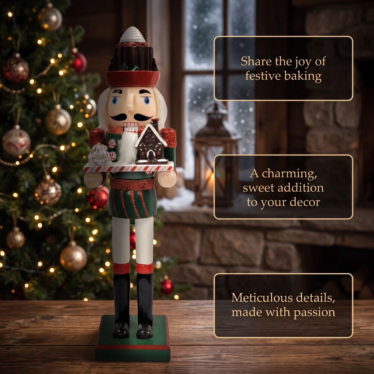 Chocolate Cupcake Baker with Gingerbread House Christmas Wooden Nutcracker 15 in by Wizardi F07M14-43-XC4617B