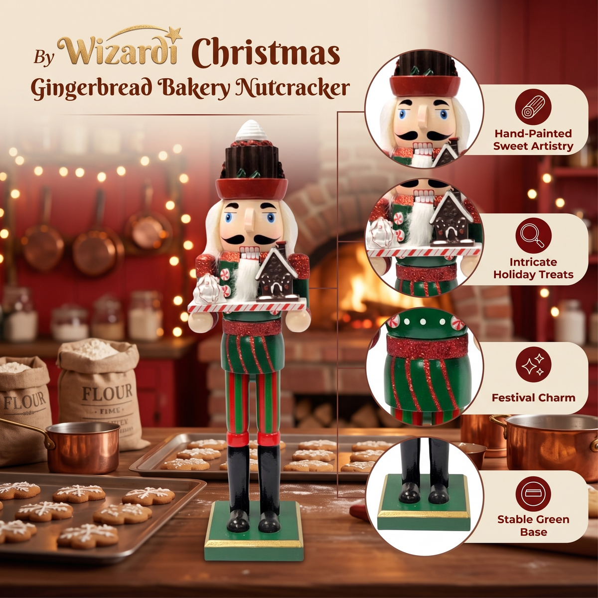 Chocolate Cupcake Baker with Gingerbread House Christmas Wooden Nutcracker 15 in by Wizardi F07M14-43-XC4617B