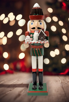 Chocolate Cupcake Baker with Gingerbread House Christmas Wooden Nutcracker 15 in by Wizardi F07M14-43-XC4617B