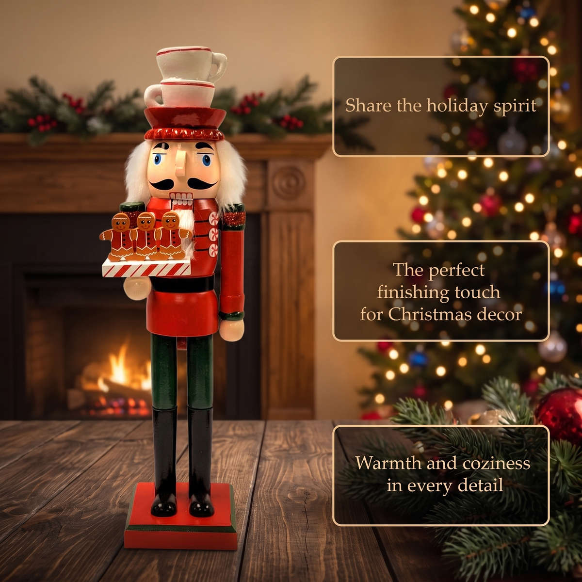 Gingerbread Men Tray Teacup Hat Christmas Wooden Nutcracker 15 in by Wizardi F07M14-43-XC4617D
