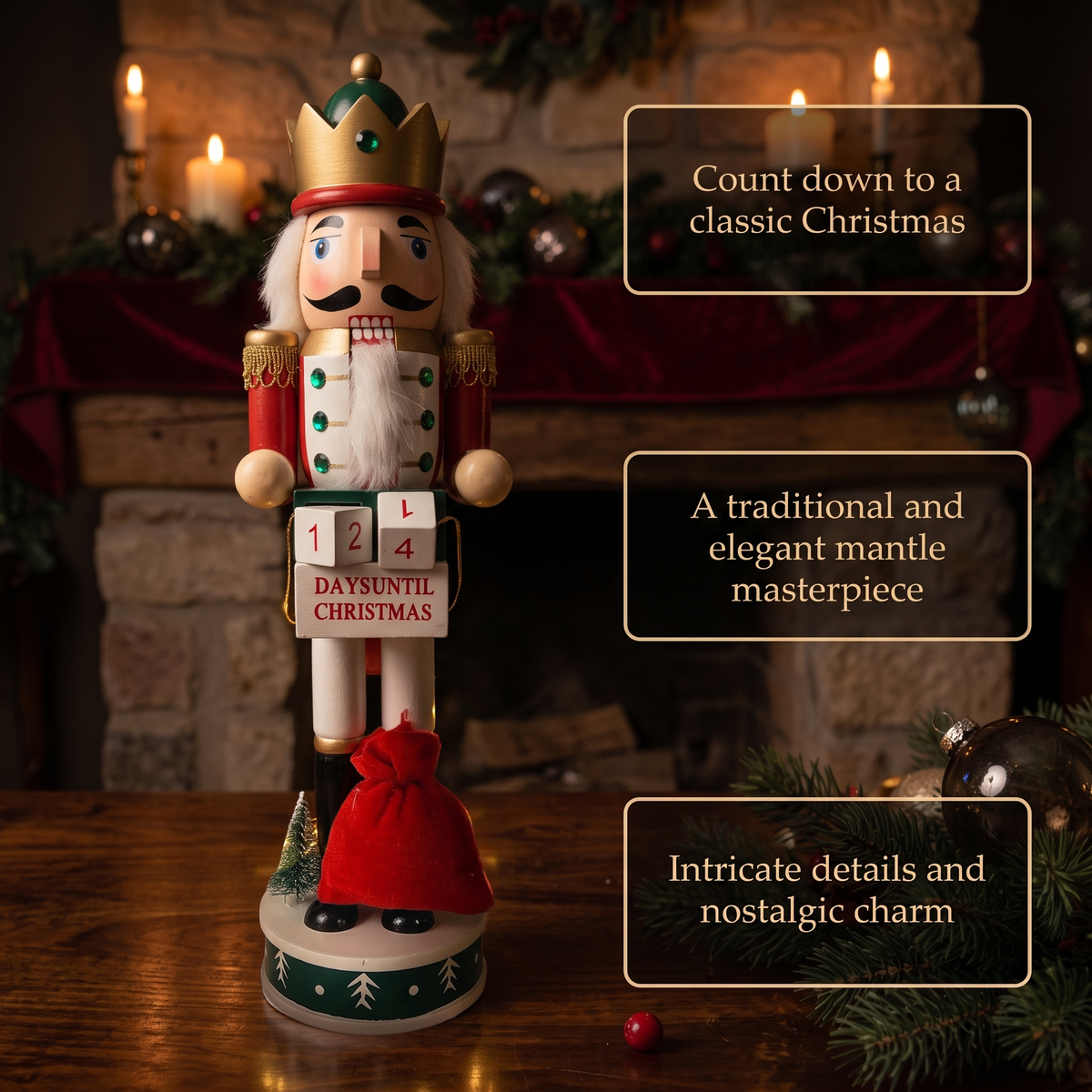 Countdown Calendar King Christmas Wooden Nutcracker 15 in by Wizardi F07M14-44-N01830A