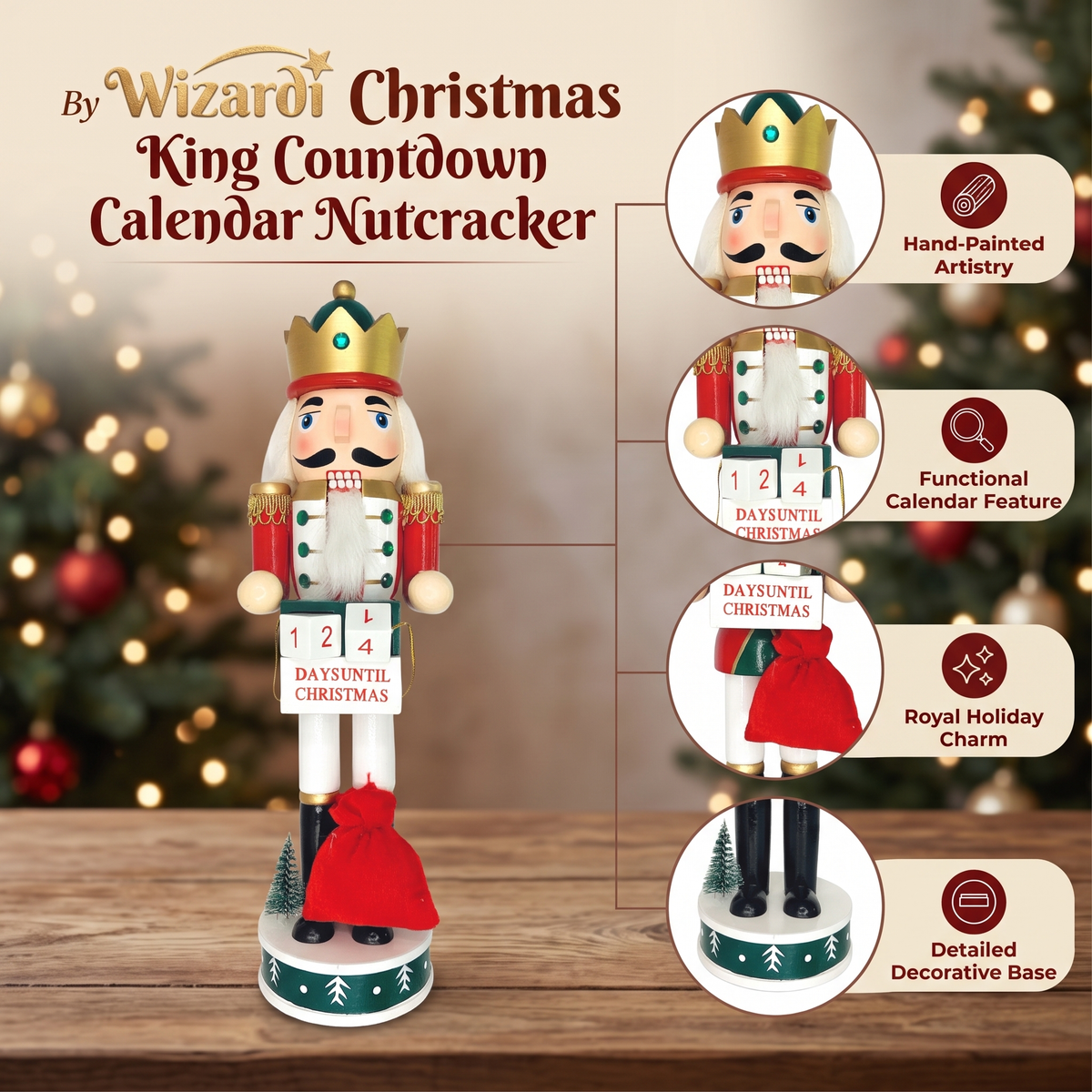Countdown Calendar King Christmas Wooden Nutcracker 15 in by Wizardi F07M14-44-N01830A