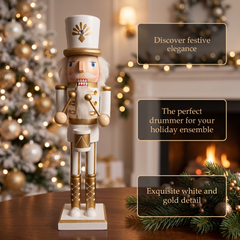 White and Gold Royal Drummer Christmas Wooden Nutcracker 15 in by Wizardi F07M14-45-N01315A