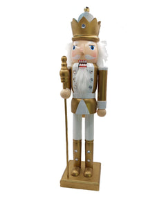 White and Gold King with Scepter Christmas Wooden Nutcracker 15 in by Wizardi F07M14-45-N01315B