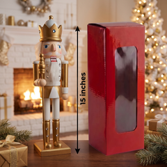 White and Gold King with Scepter Christmas Wooden Nutcracker 15 in by Wizardi F07M14-45-N01315B