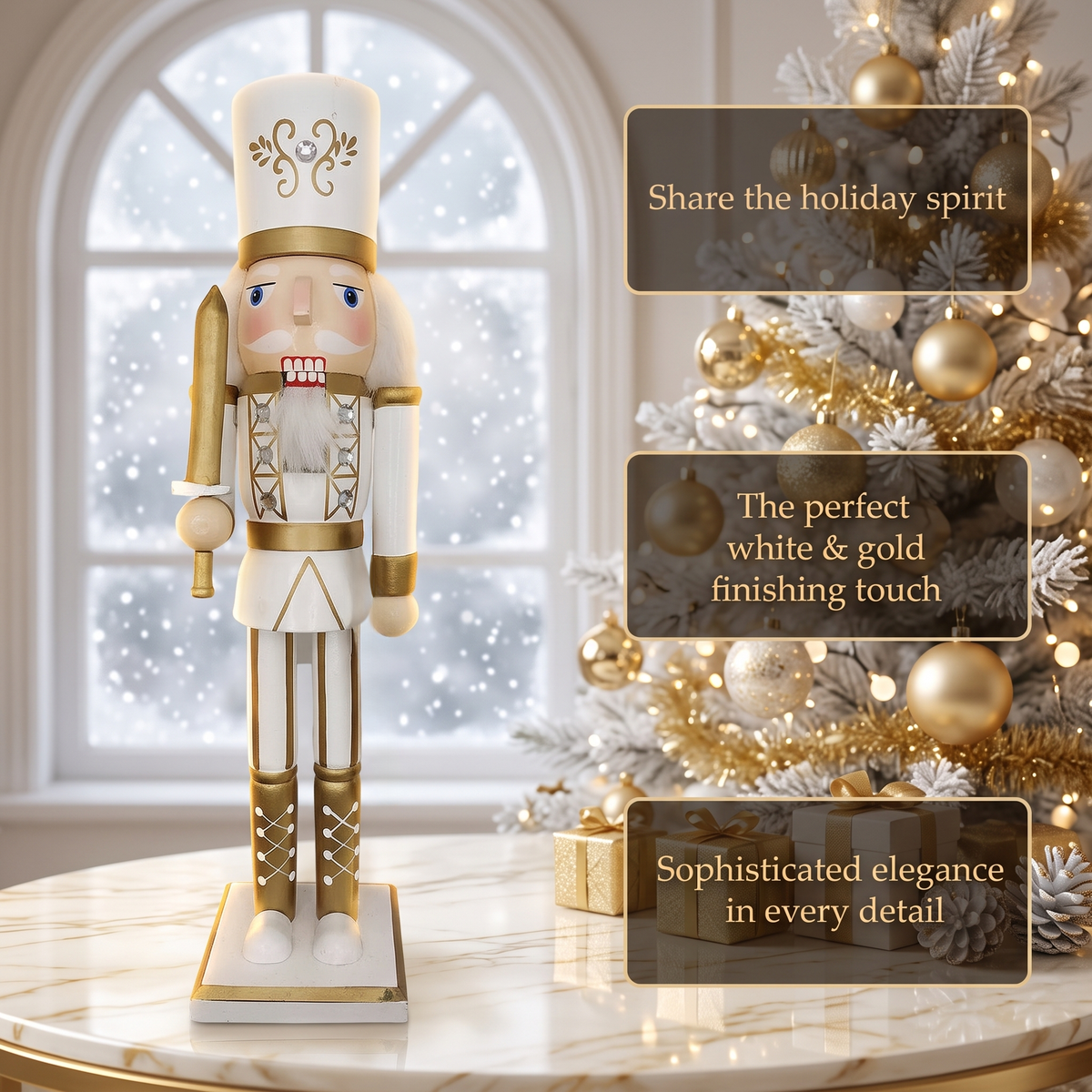 White and Gold Swordsman Christmas Wooden Nutcracker 15 in by Wizardi F07M14-45-N01315C