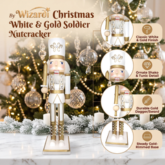 White and Gold Swordsman Christmas Wooden Nutcracker 15 in by Wizardi F07M14-45-N01315C