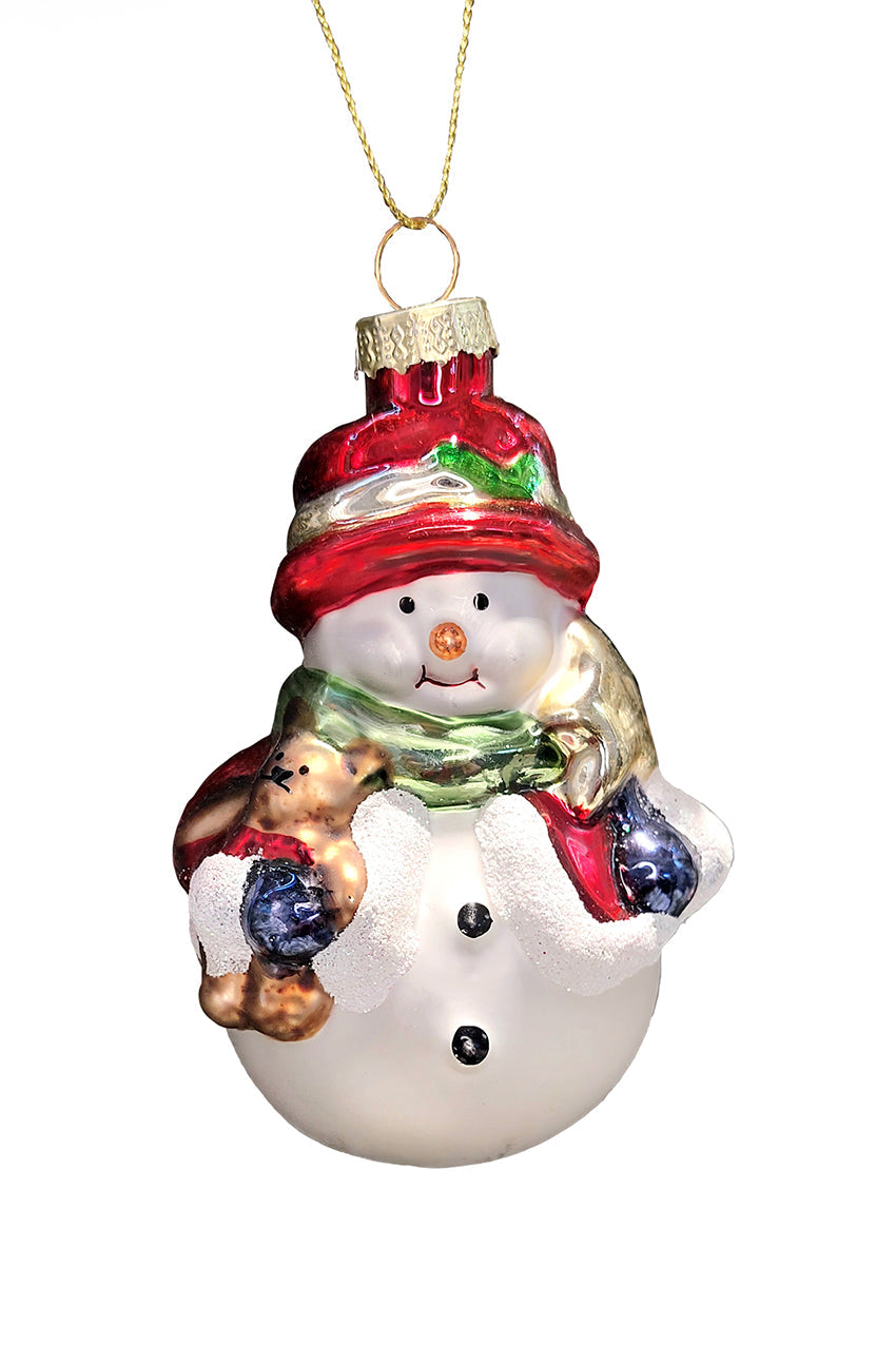 Christmas Glass Ornament - Snowman with Teddy Bear by Wizardi F07M3-44 HB-SY25184