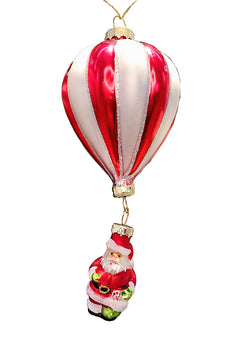 Christmas Glass Ornament - Striped Red and White Ball with Santa by Wizardi F07M3-52 HB-SY25777