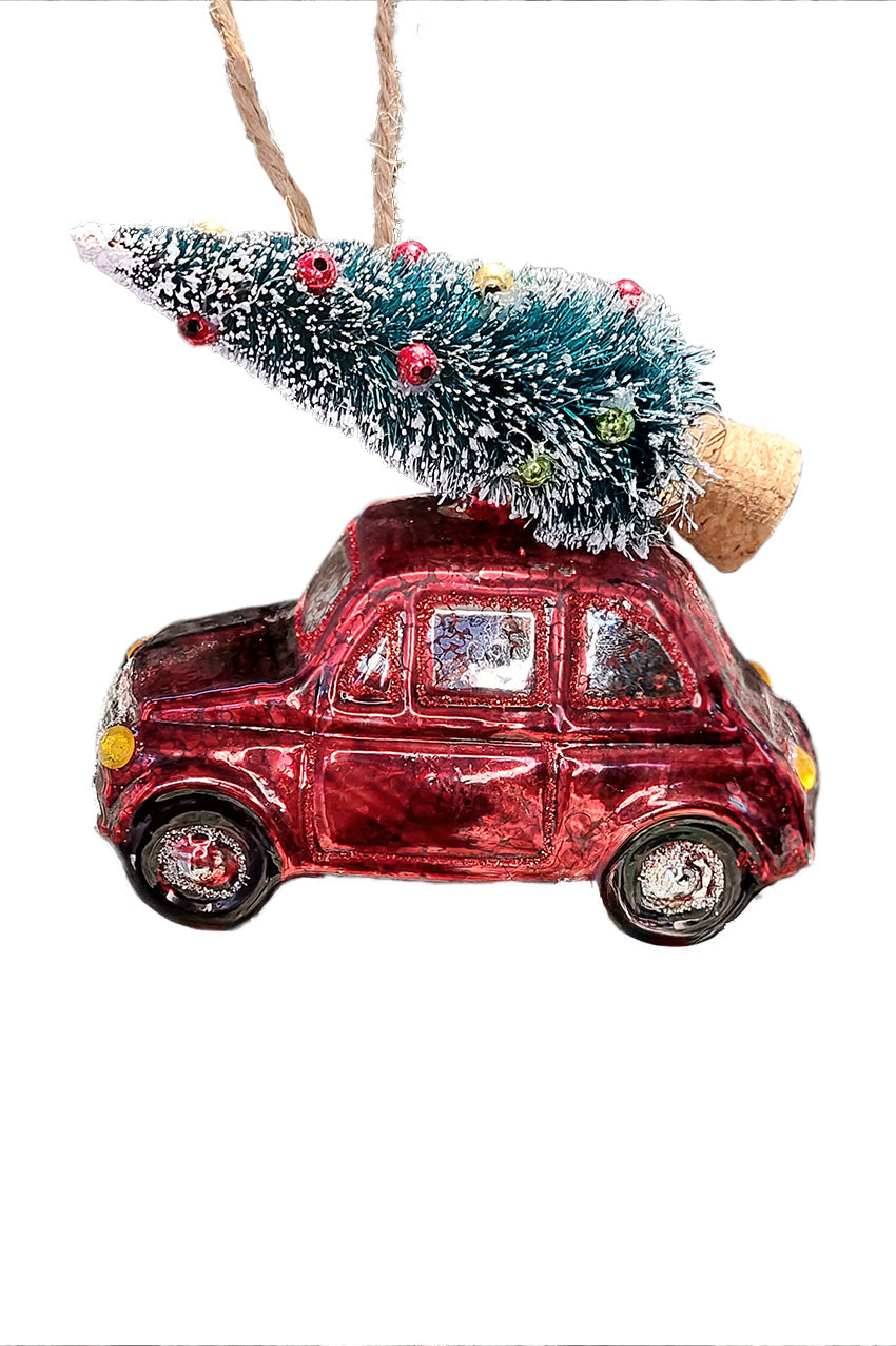 Christmas Glass Ornament - Car with Christmas Tree by Wizardi F07M3-9 HB-SY25266
