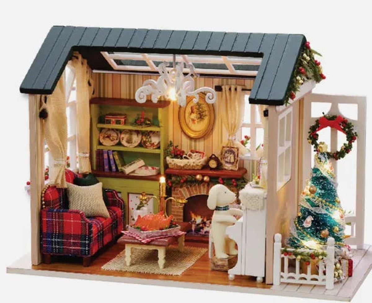Christmas Cottage Living Room DIY Miniature House Kit 8 in