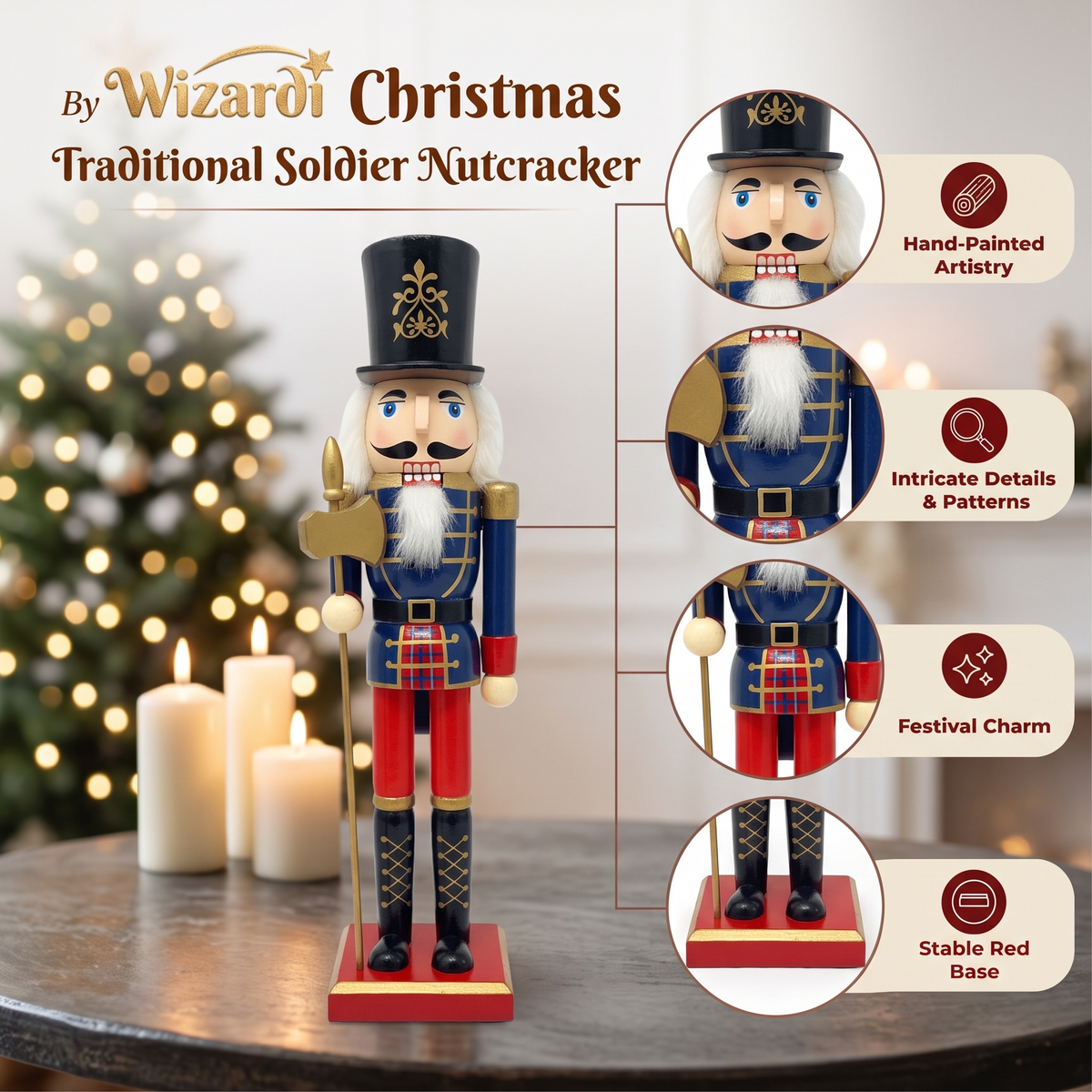 Navy Coat Halberd Guard Christmas Wooden Nutcracker 15 in by Wizardi F07M6-11 Blue