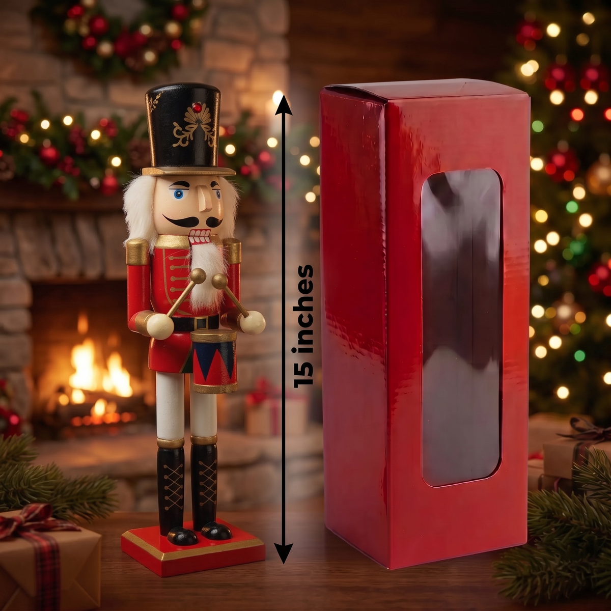 Classic Toy Soldier Drummer Christmas Wooden Nutcracker 15 in by Wizardi F07M6-11 Red